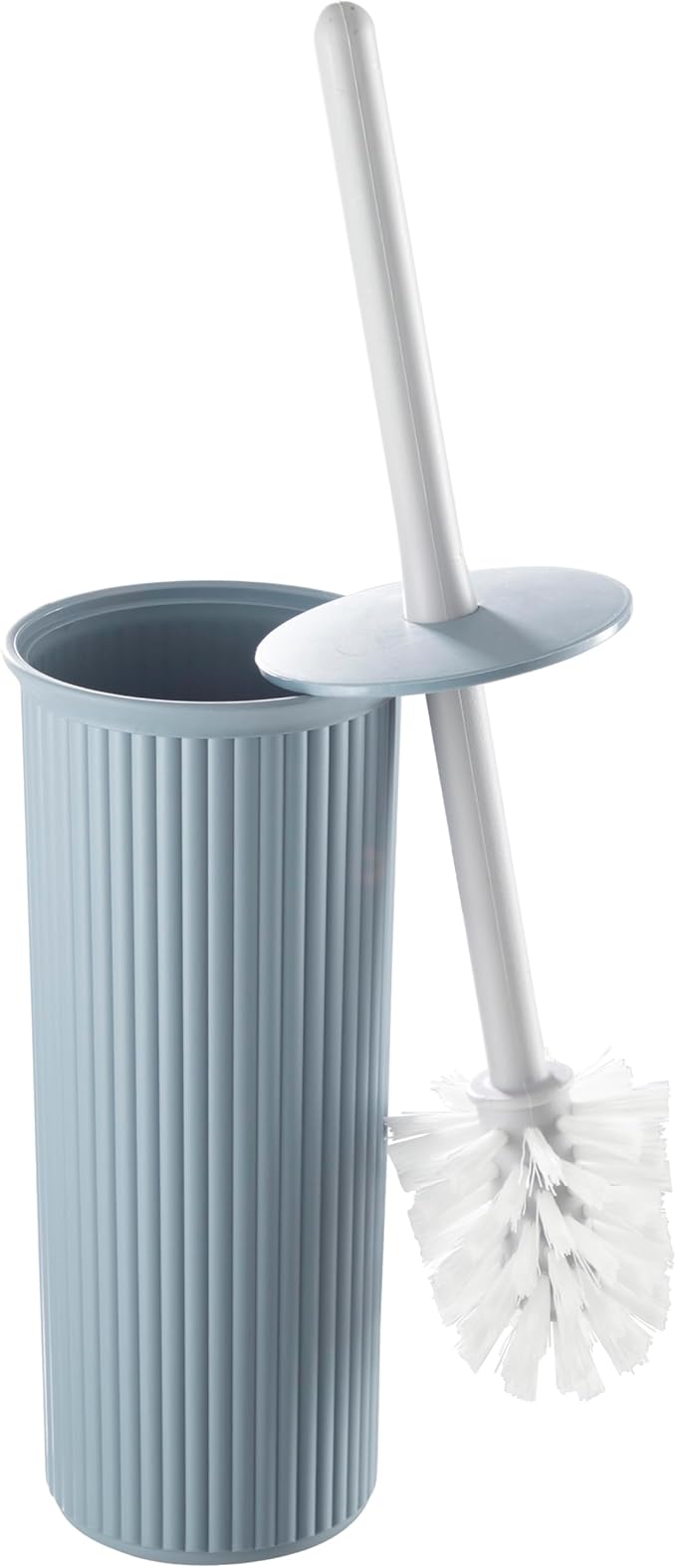 Decorative Plastic Toilet Bowl Brush and Holder Set, Blue (1 Pack) Cleaner Scrubber for Bathroom - Ribbed Design