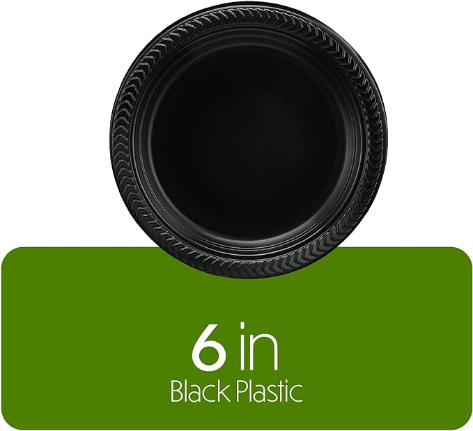 PLASTICPRO 200 PCS Black Plastic Plates Light Weight 6 Inch Plastic Dessert Plates Black Plates Disposable for Party and Wedding