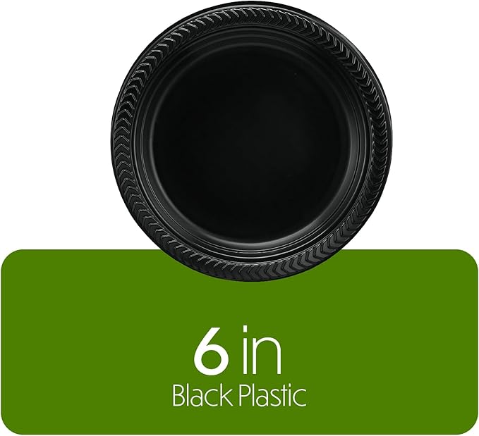 PLASTICPRO 400 PCS Black Plastic Plates Light Weight 6 Inch Plastic Dessert Plates Black Plates Disposable for Party and Wedding