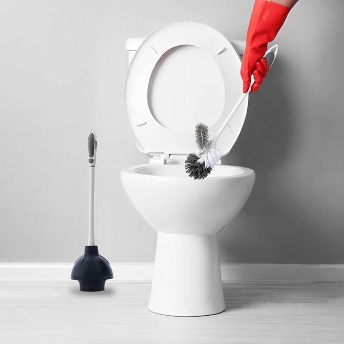Superio Sink & Toilet Plunger with Toilet Bowl Brush and Holder Set - Dual-Purpose Drain Plunger with Mold-Resistant Rubber Head & Ergonomic Grip