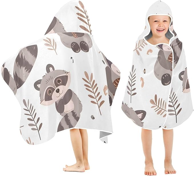 SUABO Kids' Bath Towels Cartoon Raccoon Pine Cones Hooded Towels for Boys Girls,Toddler Towels Multi-Purpose for Beach,Pool and Bathroom,23.5" x 50", Soft and Highly Absorbent