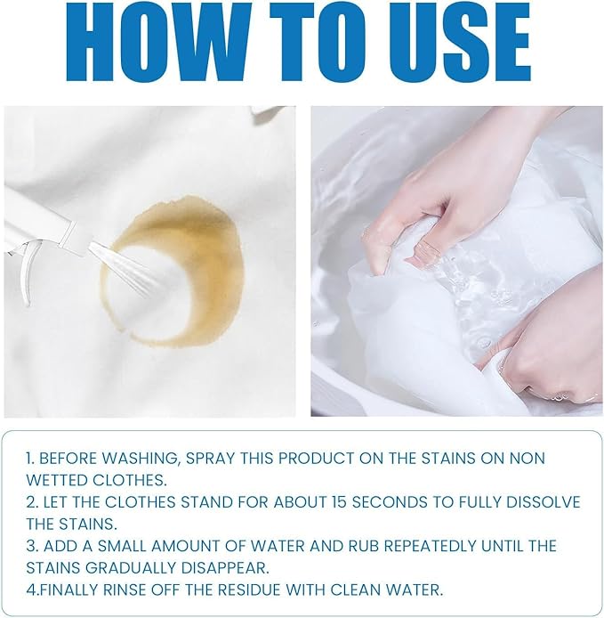 Non Ionic Clothing Emulsifier Stain Remover,Powerful Laundry Stain Remover Spray,Non Ionic Emulsifier Clothing Cleaner, Active Enzyme Laundry for Clothes (2PCS *60ML)