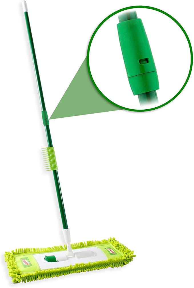 Libman Wide Glide Microfiber Dust Mop, Microfiber Fingers for Floor Cleaning, Hardwood, Laminate, Tile Cleaner, 360 Degree Swivel Head, 2 Piece Handle