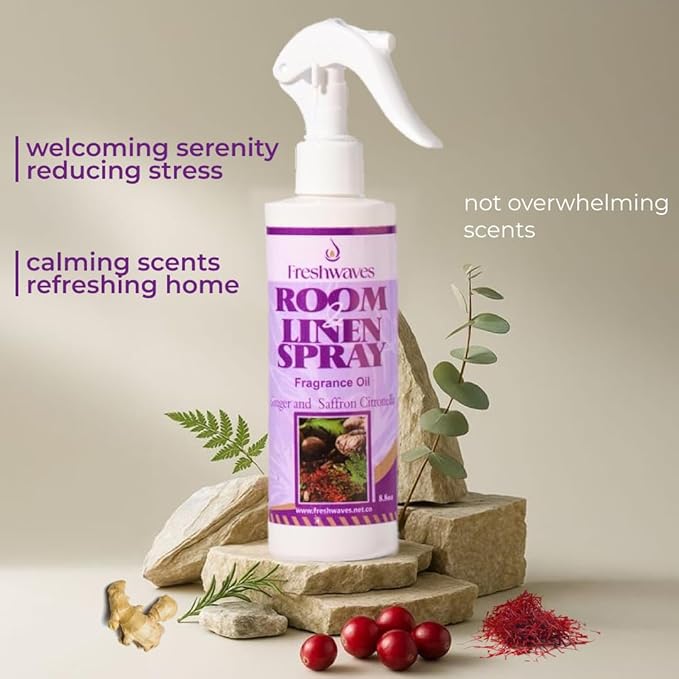 Freshwaves Ginger & Saffron Citronella | Air Freshener Spray | Room Odor Eliminator | Home Fragrance Spray for Living Room | Bedroom | Restroom & Office | 8.8oz