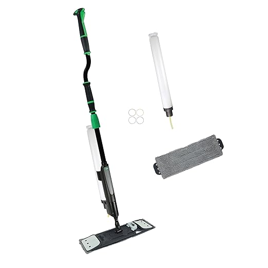 Unger Commercial Excella 18" Floor Cleaning Pocket Mop Kit - Adjustable Height, Liquid Dispensing System, 2 Microfiber Pads and Refillable Bottles - EFKT5