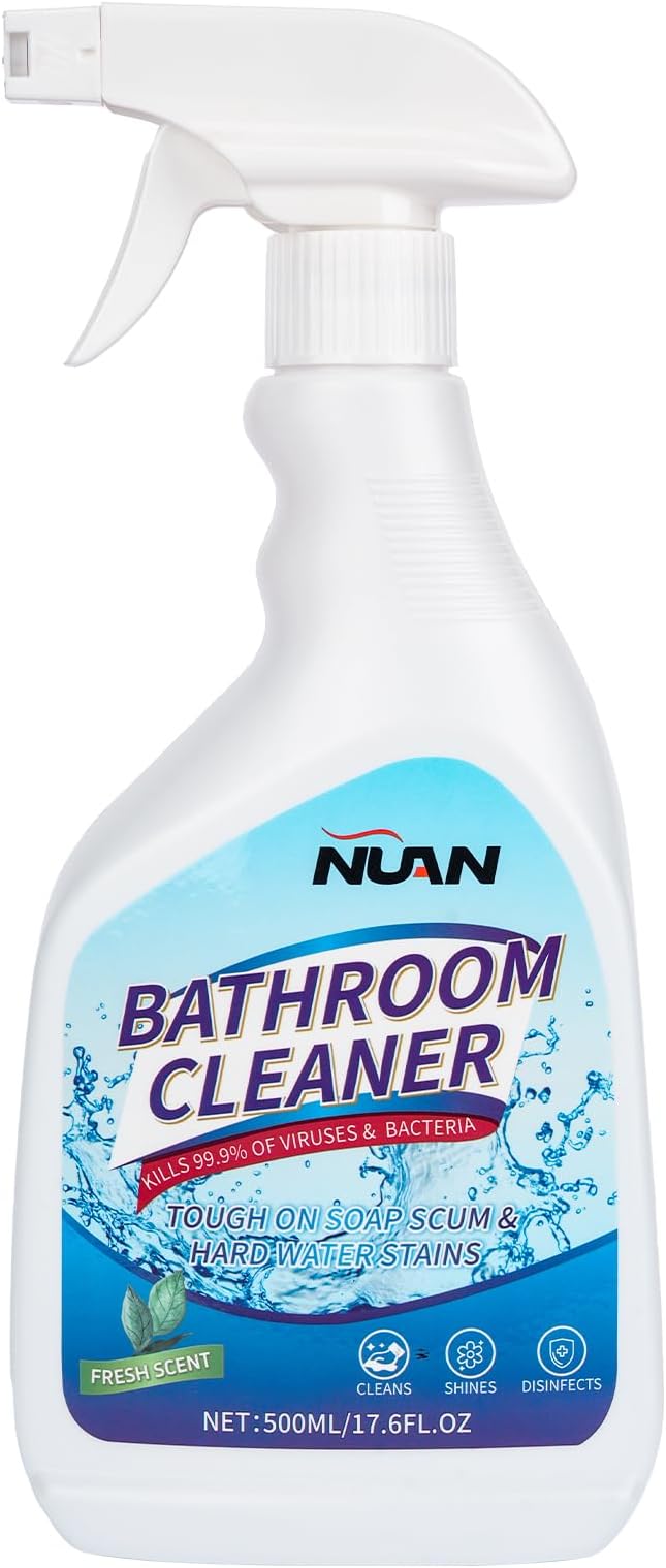 NUAN Bathroom Descaler Foam Cleaner, Hard Water Stain Remover Spray for Shower, Toilet, Sink, Tile, Grout, Limescale Buildup Remover, 16.9 Fl Oz