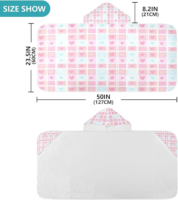CEBUGI Colored Hearts Hooded Bath Towel for Kids Absorbent Soft Bath Towel Wrap with Hood 50x23.5in Pool Beach Shower Towel for Boys Girls