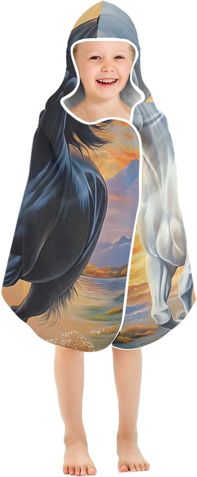 SUABO Kids' Bath Towels Two Running Horse Hooded Towels for Boys Girls,Toddler Towels Multi-Purpose for Beach,Pool and Bathroom,23.5" x 50", Soft and Highly Absorbent