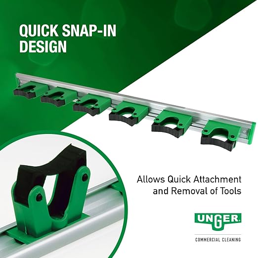 Unger Commercial Mop and Broom Holder Wall Mount (Case of 5) - Quick-Snap Mop, Tool & Pole Holders 28", Aluminum/Plastic, Ideal for Organizing Cleaning Tools - H0700
