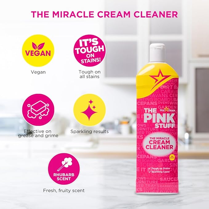 Stardrops The Pink Stuff Miracle Cream Cleaner, Stainless Steel & Multi-Purpose Surfaces, Removes Grease, Grime, Limescale & Soap Scum, Tough on Stains, Gentle on Surfaces, 500ml 16.9oz (Pack of 2)