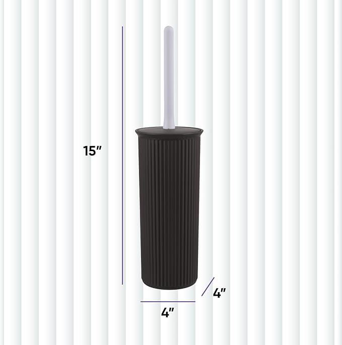 Decorative Plastic Toilet Bowl Brush and Holder Set, Brown (1 Pack) Cleaner Scrubber for Bathroom - Ribbed Design