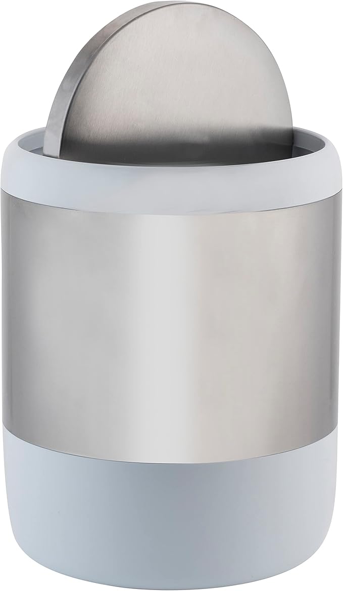 Bath Bliss Smooth Matte Stainless Waste Bin and Toilet Brush | Dimensions: 7.9" x 7.9" x 9.8"- Wastebasket | Dimensions: 4.7"x 4.7"x 16.5"- Toilet Brush| Bathroom Accessories | White