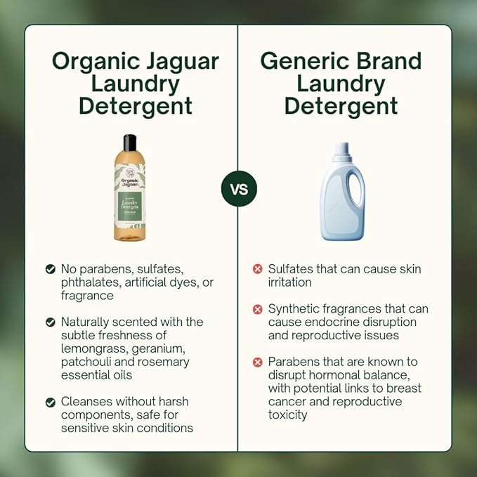 Organic Jaguar Laundry Detergent, Spring Breeze, 32oz, 100% Natural Formula with Essential Oils, Gentle & Effective Formula Without Harsh Ingredients, Paraben & Sulfate Free, Natural Scent