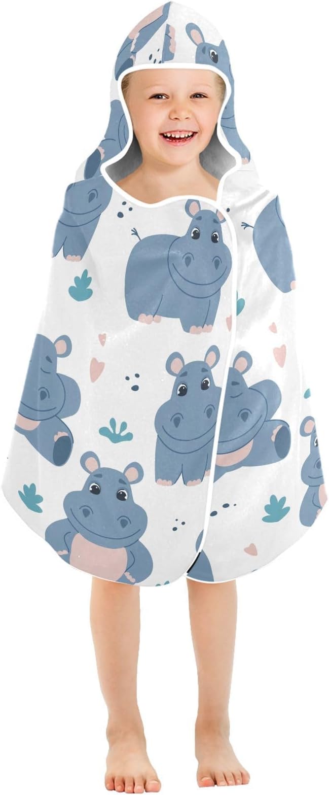 susiyo Kids Hooded Bath Towel Cute Hippos Beach Towel for Kids 23.5 x 50 Inch Microfiber Soft Absorbent Quick Dry Bath Swim Pool Towel Wrap Poncho Bathrobe with Hood for Kids Toddler