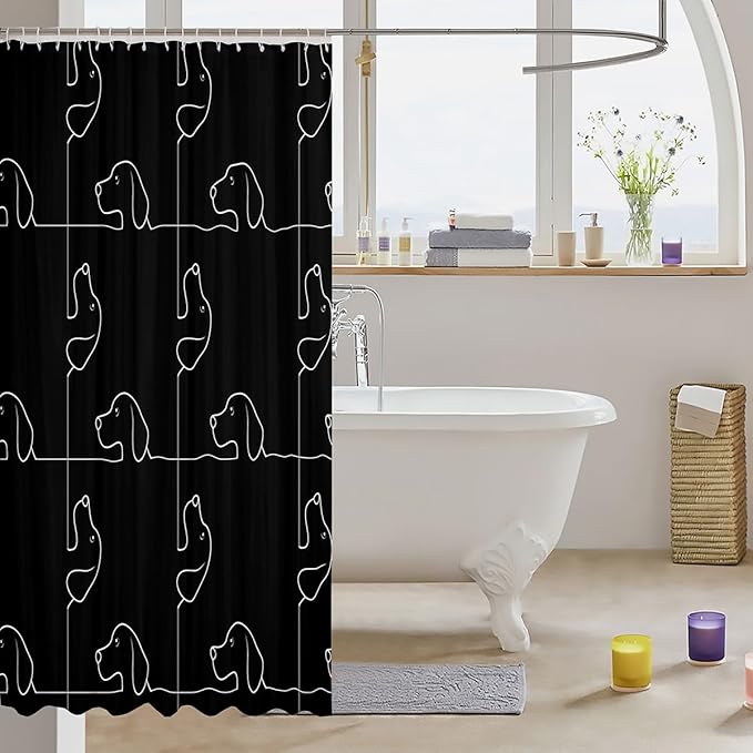 Feelyou Sausage Dog Shower Curtain Kids Cute Dachshund Bathroom Shower Curtain Set for Cartoon Puppy Dog Bath Curtain Kawaii Pet Black Gift for Dog Lover Kids Bathroom Accessories 72"x78"