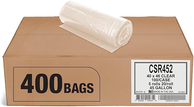 45 Gallon Clear Trash Bags - (Huge 400 Pack) - 40" x 46" - 1.5 MIL (Equivalent) - CSR Series - Heavy Duty Industrial Liners Clear Garbage Bags for Recycling, Contractors, Storage, Outdoor