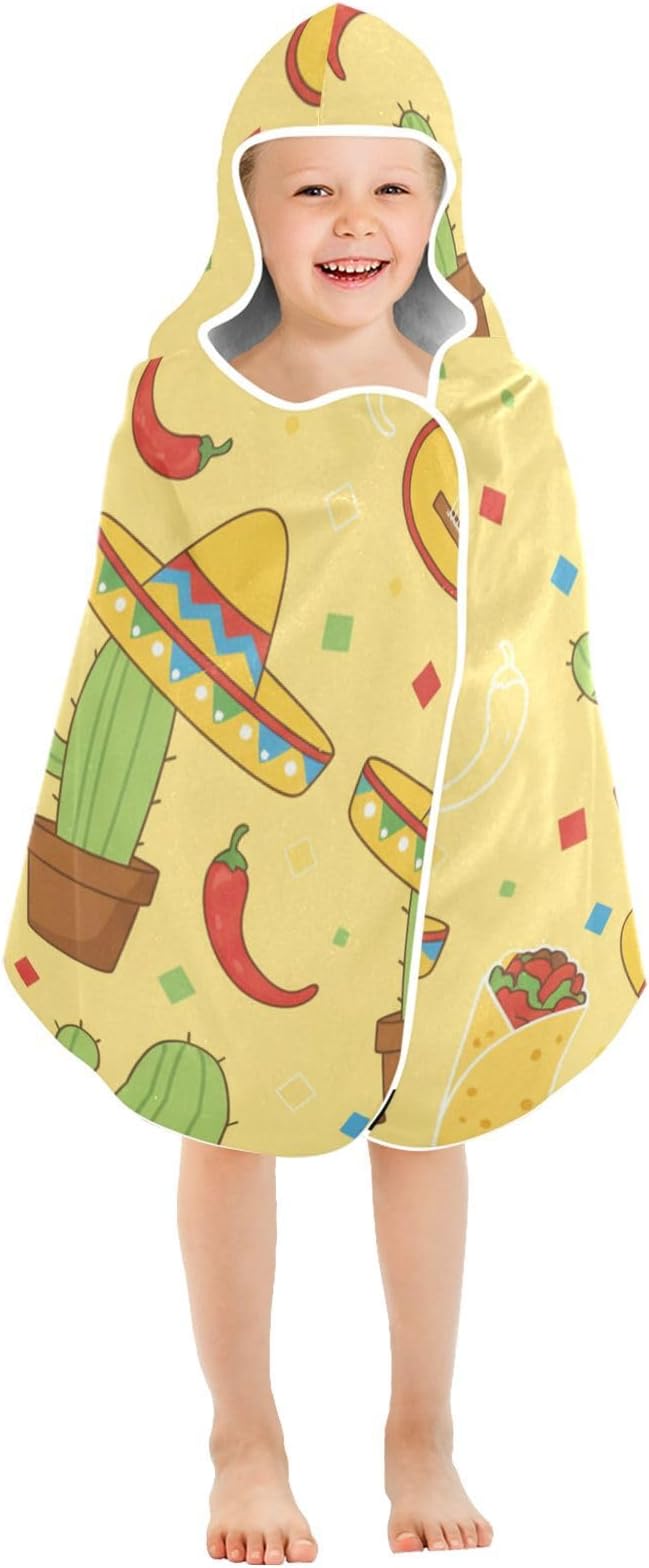 SUABO Kids' Bath Towels Mexico Cactus Guitar Hooded Towels for Boys Girls,Toddler Towels Multi-Purpose for Beach,Pool and Bathroom,23.5" x 50", Soft and Highly Absorbent
