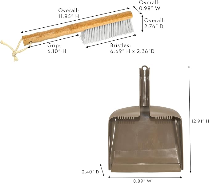 Harper Live.Love.Clean. Snap-Together Bamboo Counter Brush & Resin Dust Pan Set for Cleaning Dust, Pet Hair & Fine Dry Dirt