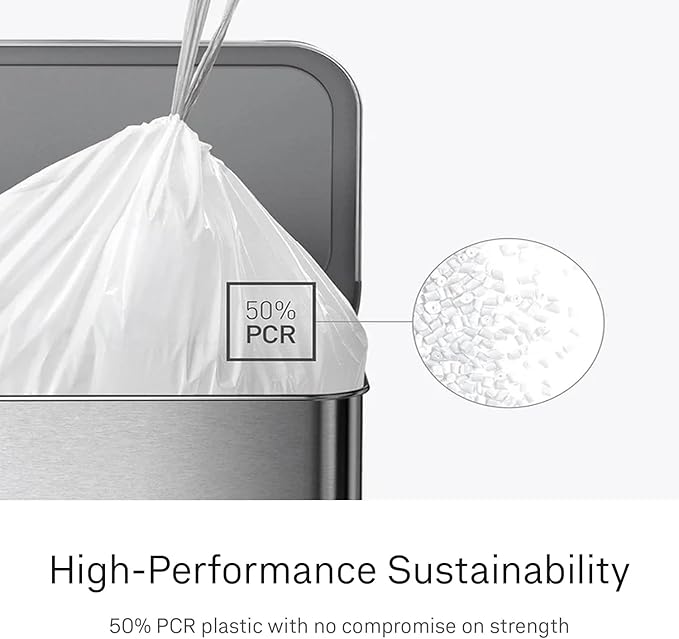 simplehuman Code Q Custom Fit Liners, Drawstring Kitchen Trash Bags,1-by-1 Mess-Free Dispense, Extra Thick & Double Seamed, 50% PCR Plastic, 50-65 Liter / 13-17 Gallon, White, 60 Count (Pack of 4)
