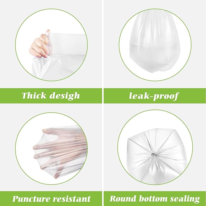Teivio 1.6 Gallon(Fit 1.5-1.6 Gal)120 Counts Strong Trash Bags 1.5 Gallon 1.6 Gallon Garbage Bags, Bathroom Trash Can Bin Liners, Plastic Bags for home office kitchen, Clear