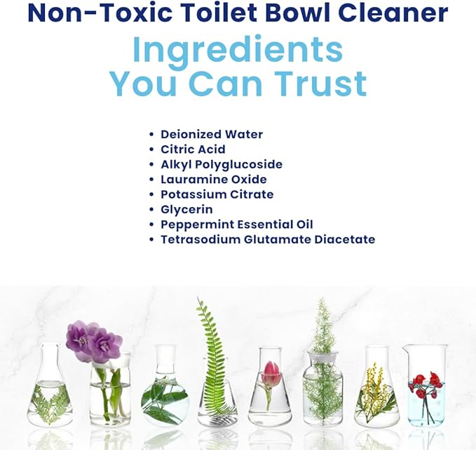 Truly Free Toilet Bowl Cleaner - Heavy-Duty Stain Remover - Septic Safe, Plant-Based Formula - Fresh Peppermint Scent - 16 oz Reusable Empty Bottle + Two Fills, 3 oz ea.