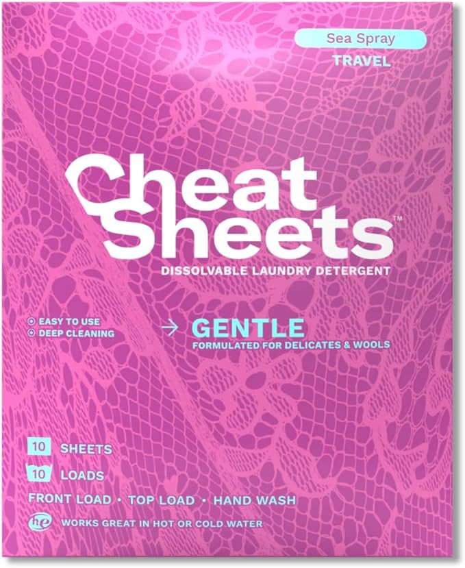 Cheat Sheets Laundry Detergent Sheets Gentle Travel Packs Sea Spray - 10 Sheets (10 Loads) - Travel Friendly - Liquidless and Powderless - Eco-Friendly - Formulated For Lingerie and Wool