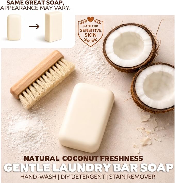 Kelebs Natural Laundry Soap Bar for Sensitive Skin with Organic Coconut - Delicate Laundry Stain Remover for Clothes, Underwear, Collar - Gentle Baby Laundry Soap | 2 Bars