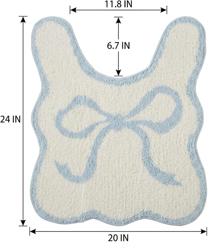 Blue Scalloped U-Shaped Toilet Mat 20x24, Cute Luxury Plush Bath Rug, Soft Absorbent Non-Slip Microfiber Floor Mat for Bathroom Decor and Toilet Base, Machine Washable