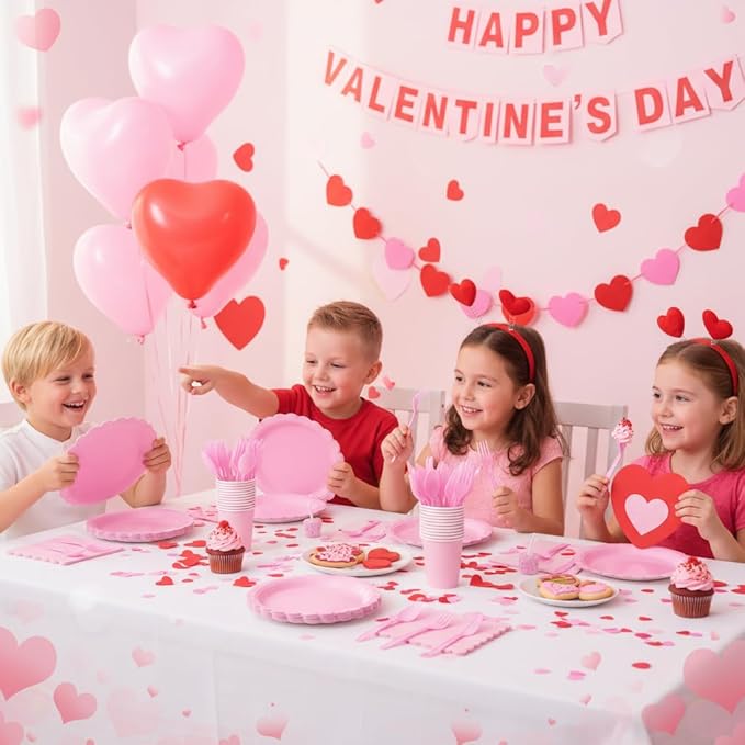 350 Pcs Pink Paper Plates and Napkins, Pink Party Decorations Include Paper Plates Napkins Cups Plastic Cutlery for Girls Birthday, Baby Bridal Shower, Wedding