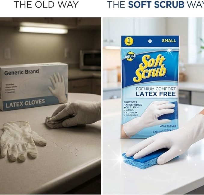 Soft Scrub Vinyl Cleaning Gloves L White – Latex Alternative for Dish – Rubber for Kitchen Gloves – Household Essentials Cleaning Tools – Pack of 2
