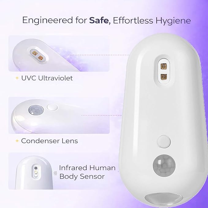 Self Cleaning UV Toilet Sanitizer Light, Motion-Activated USB Rechargeable Night Light, Adhesive-Mounted for Bathroom Hallway Stairs Toilet Bowl Light Accessories