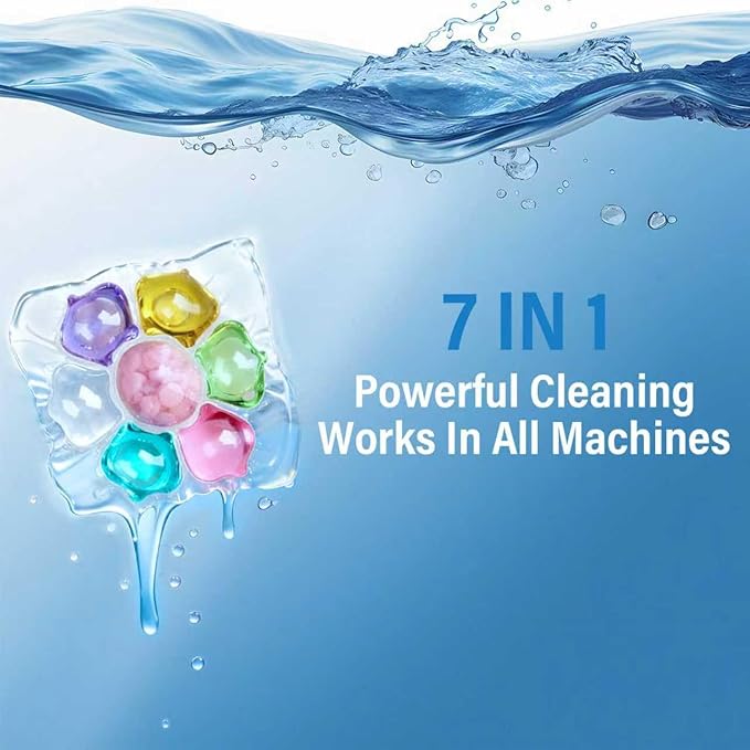 YUCO Laundry Pods Detergent 7-in-1 Super Cleaning PowerHypoallergenic & Ultra Concentrated Laundry Liquid Pods HE Compatible Washing Detergent with Long-Lasting Mixed Floral Fragrance 32 Loads