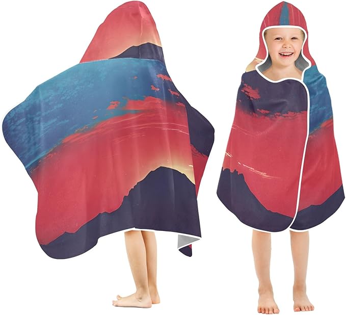 Hooded Towel for Kids Red Sunset Over The Mountains Beach Wrap Bath Towels 50x23.5in