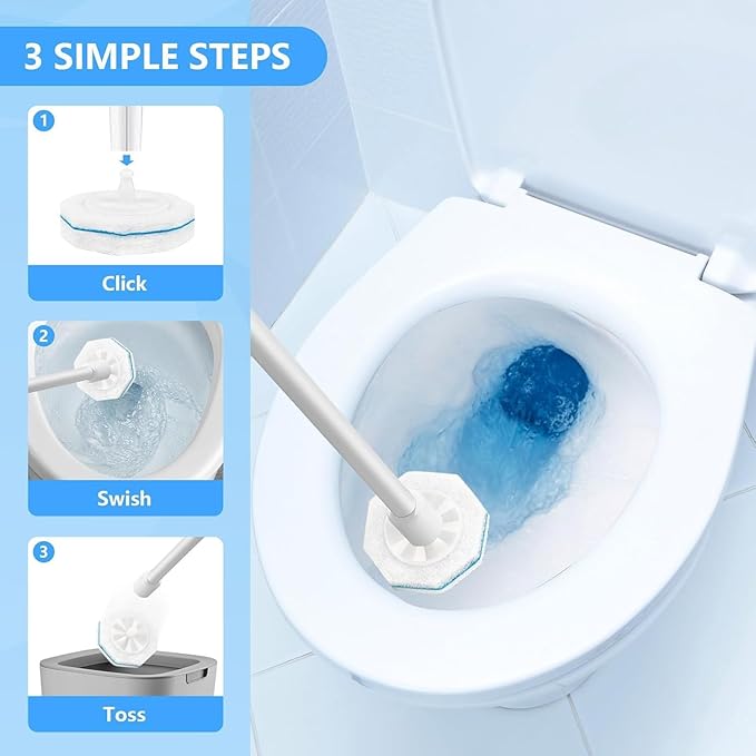30 Ct Disposable Toilet Wand Refills, Toilet Bowl Cleaner Scrubbing Pads, Unscented Preloaded Refills, Compatible with Most Wand Handles