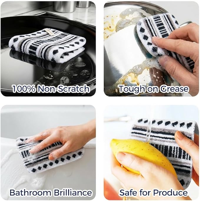 Amarelle GEN II Dish Washing Scrubbers (5-Pack), Made in Green Kitchen Scrubbers for Dishes, Non Scratch Pot & Pan Scrubber, Heavy Duty GOTS Organic Cotton Scouring Pads, Reusable (Metro Sketch)