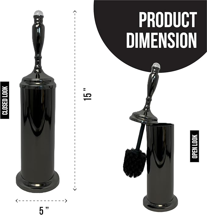 Splash Home Buena Stainless Steel Toilet Brush with Holder, Bowl Scrubber with Durable Cleaning Bristles, Hidden Brush with Splash Protective Disc Design - Black Nickel