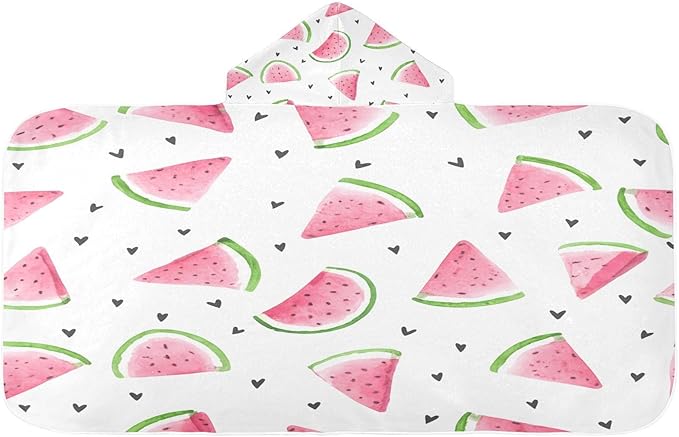 CEBUGI Watercolor Watermelon Hooded Bath Towel for Kids Absorbent Soft Bath Towel Wrap with Hood 50x23.5in Pool Beach Shower Towel for Boys Girls
