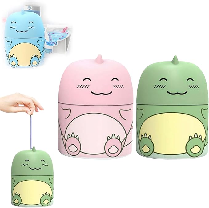 Cute Dinosaur-Shaped Toilet Bowl Cleaner Bottle,Automatic Bathroom Toilet Tank Cleaner with Carrying Rope,Three Fragrances,Ocean Jasmine Peach for 90 days,Easy to Use Leaving Fresh Scent (Pink+Green)