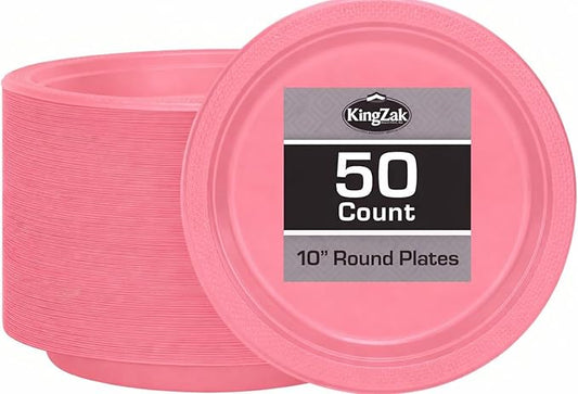 Pink Solid Color Premium Heavy Weight Plastic (10") 50 Count - Durable and Disposable, Ideal for Parties, Events, and Catering