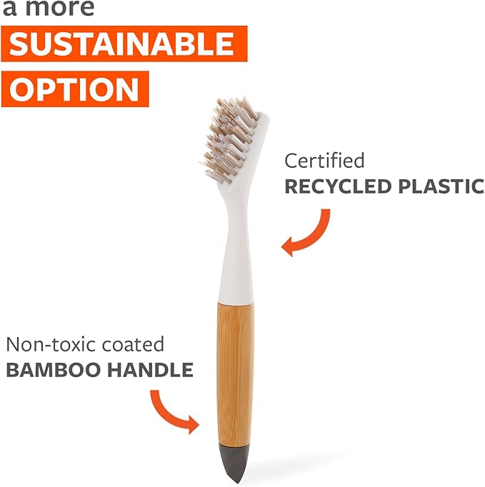 Full Circle Micro Manager, Deep Cleaning Brush for Crevices, Shower, & Grout, Tough Bristles, Sustainable Bamboo Handle, White
