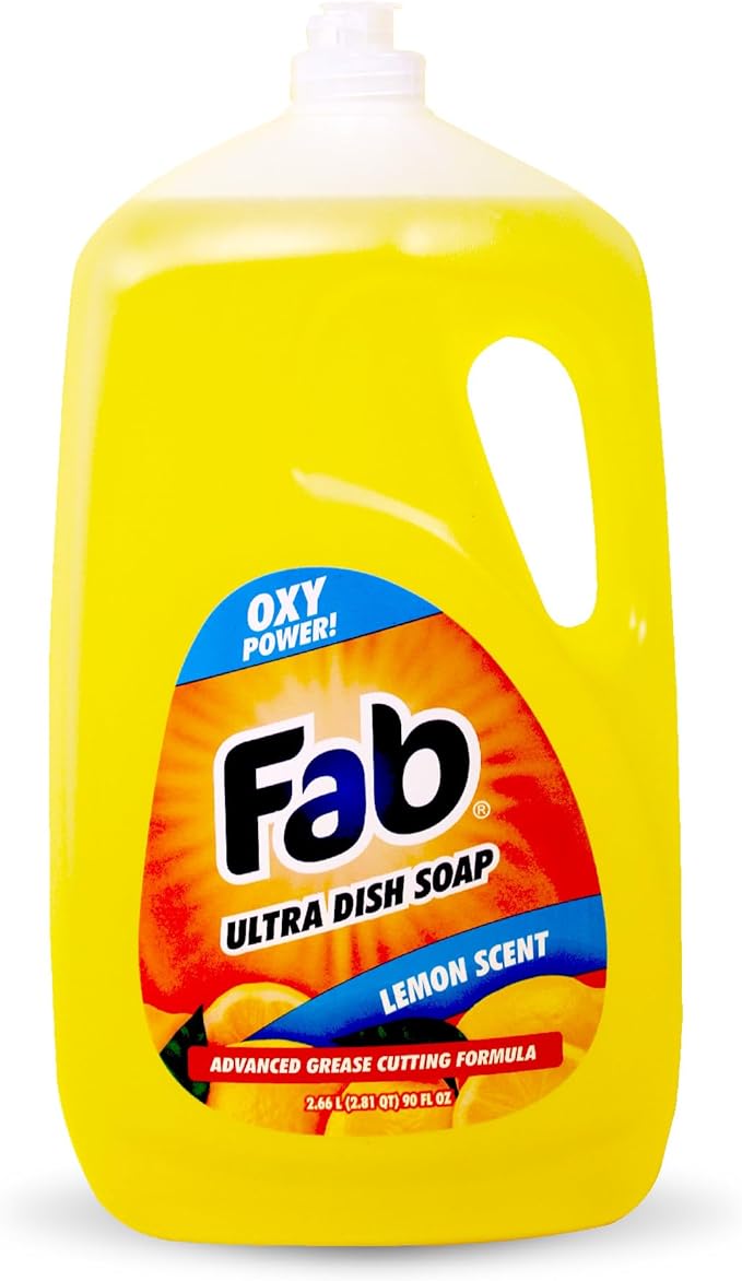 La's Totally Awesome Fab Liquid Dish Soap, Lemon Scent, 90 fl oz (Pack of 2) – Powerful Grease-Cutting Dish Liquid, All Purpose Dish Soap