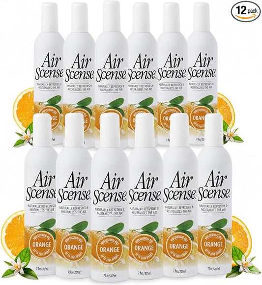 Air Scense Air Freshener Deodorizer Room Spray for Bathroom & Home, Essential Oils, Natural Orange - 7 fl oz (12 Pack)