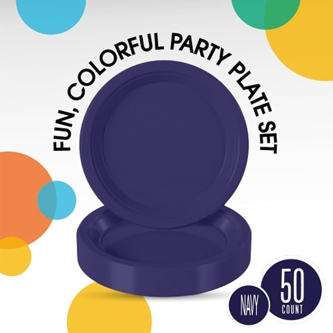 Exquisite Party Solids Deep Purple Plastic Plates For Party Supplies 7" Deep Purple Disposable Plates Heavy Duty 50 Pcs Plastic Dinnerware Sets Heavy Duty 350 GSM Disposable Dinnerware Set