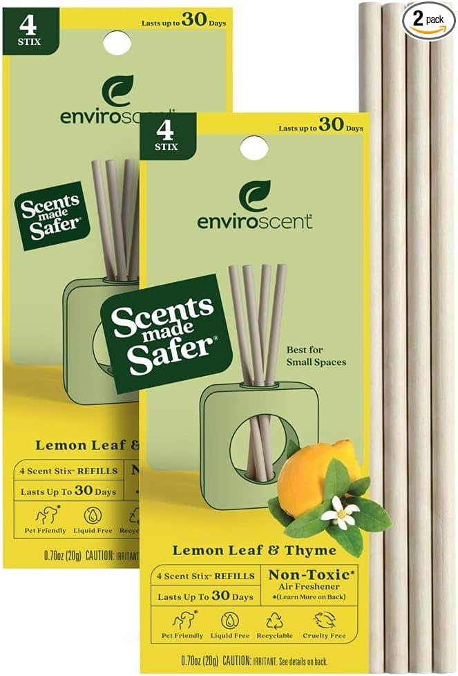 Enviroscent Non-Toxic Air Freshener Scent Stix™ Refills - Compatible with Enviroscent Scent Stix™ Liquid-Free Diffuser Kit - Fragrance Lasts Up to 60 Days - Lemon Leaf & Thyme (Pack of 2)
