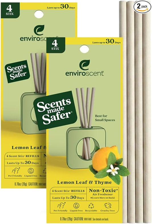 Enviroscent Non-Toxic Air Freshener Scent Stix™ Refills - Compatible with Enviroscent Scent Stix™ Liquid-Free Diffuser Kit - Fragrance Lasts Up to 60 Days - Lemon Leaf & Thyme (Pack of 2)