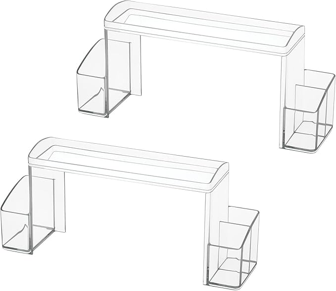 mDesign Small 2-Tier Plastic High-Rise Bathroom Cabinet Organizer - Vitamin Bottle, Medicine, Makeup Storage Shelf for Sink, Counter, and Vanity - Perfect for Hair Product Organization - 2 Pack, Clear