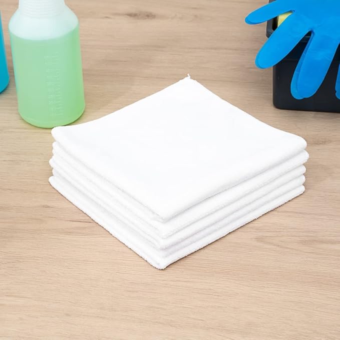 Restaurantware Clean Tek Professional 16 x 16 Inch Cleaning Cloths 100 Lint Free Microfiber Towels - Highly Absorbent Non Abrasive White Microfiber Cleaning Rags Reusable For All Purpose Use