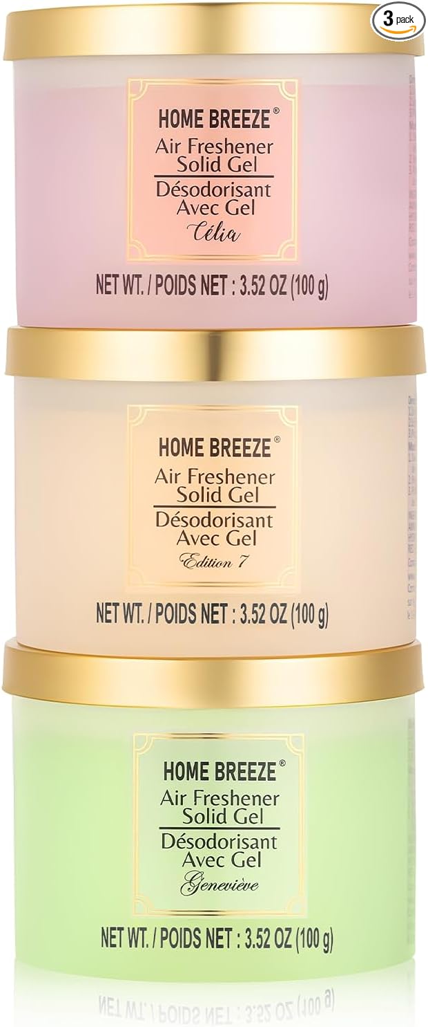 Air Freshener Solid Gel, 3 pk, 3 kinds of Designer Fragrances Air Freshener for Home, Eliminates Odors in Bathrooms, Kitchen, Pet Areas, Boats, RVs & Cars