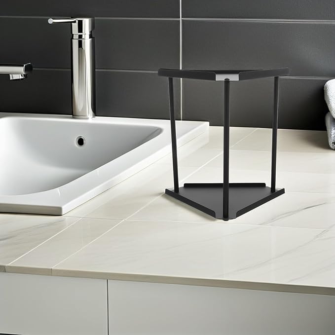 Happyyami Bathroom Counter Shelf and Sink Organizer 2-Tier Black Metal Corner Vanity Rack for Makeup and Skincare Storage Bathroom Countertop Organizer for Home Use