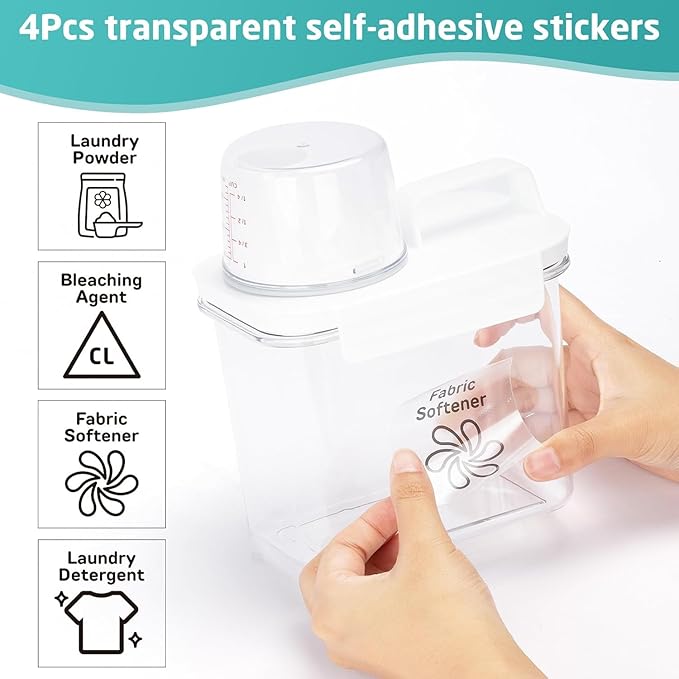 Laundry Detergent Dispenser-2 Pack, 51 oz Detergent Dispenser with 4 Removable Labels, Laundry Soap Dispenser for Laundry Room Organization and Storage, BPA Free & PET Plastic Clear